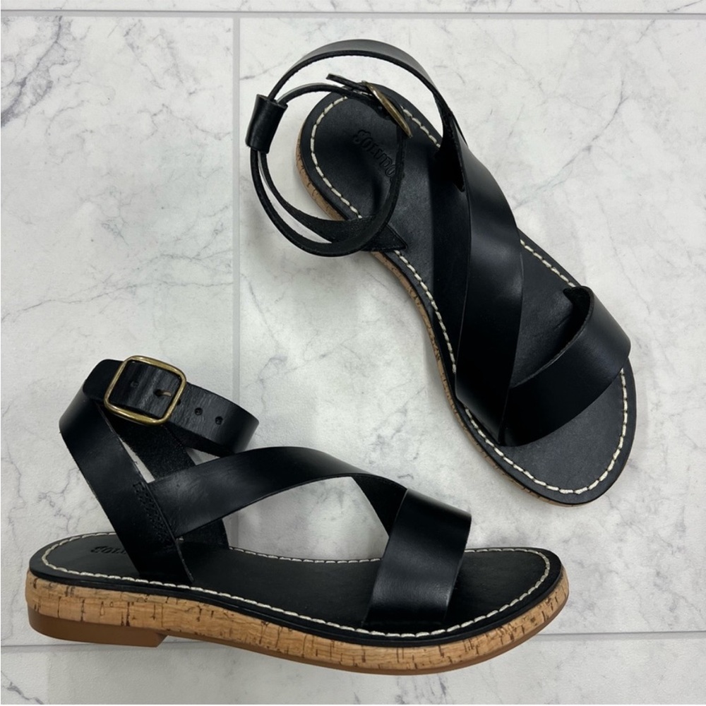 NWT Soludos Kai Cork Sandal Leather Black Size 6